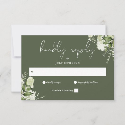 Elegante Grüne Blumenstrauß Grüne Hochzeit RSVP Karte (Vorderseite)