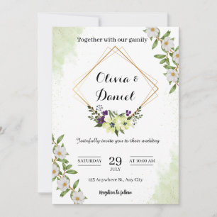 Elegante Grüne Blütenhochzeit Einladung