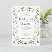 Elegante Grüne Bohemische Hochzeit Einladung (Stehend Vorderseite)