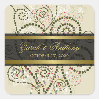 Elegante Grüne Boho Spirals Klassische Hochzeitsti Quadratischer Aufkleber