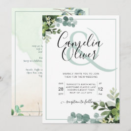 Elegante Grüne Botanische Ampere und Hochzeitsinvi Einladung