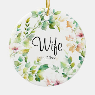 Elegante grüne botanische Aquarell-Wildblumen Keramik Ornament