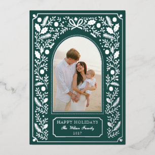 Elegante grüne botanische Familien-Festtags-Foto Folien Feiertagskarte