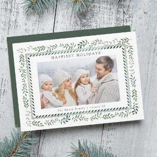 Elegante grüne botanische Foto-Weihnachtskarte Feiertagskarte