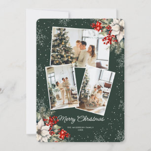Elegante grüne botanische Fotoweihnachtskarte Feiertagskarte