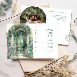Elegante grüne botanische Garten-Foto-Hochzeit Save The Date