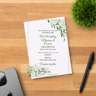 Elegante grüne botanische Hochzeit Acryleinladungen