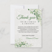 Elegante grüne botanische Hochzeit Dankeskarte (Vorderseite)