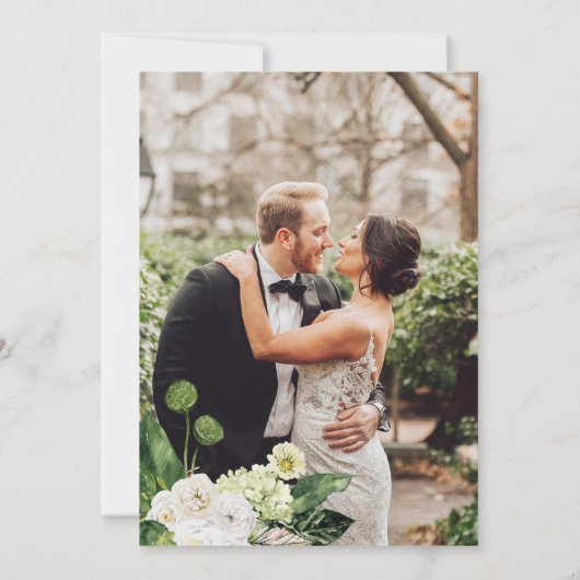 Elegante Grüne Botanische Hochzeit mit Foto Einladung (Rückseite)