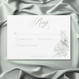 Elegante grüne Chinoiserie Natur & Vögel Hochzeit RSVP Karte