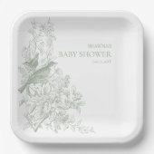 Elegante grüne Chinoiserie Nature Birds Babydusche Pappteller (Vorderseite)