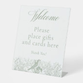 Elegante grüne Chinoiserie Nature Birds Babydusche Sockelschild (Vorderseite)