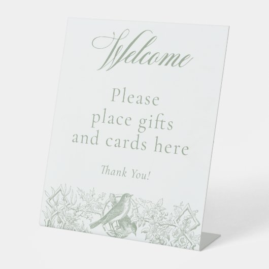 Elegante grüne Chinoiserie Nature Birds Babydusche Sockelschild (Vorderseite)