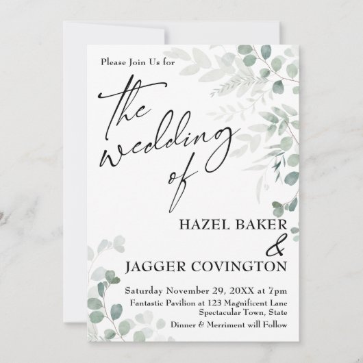 Elegante Grüne einfache Typografie Die Hochzeit vo Einladung (Vorderseite)