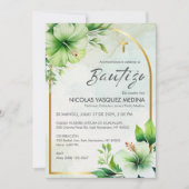 Elegante Grüne Einladung Bautizo Niedliche Taufe (Vorderseite)