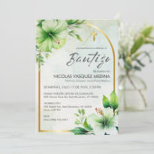 Elegante Grüne Einladung Bautizo Niedliche Taufe (Stehend Vorderseite)