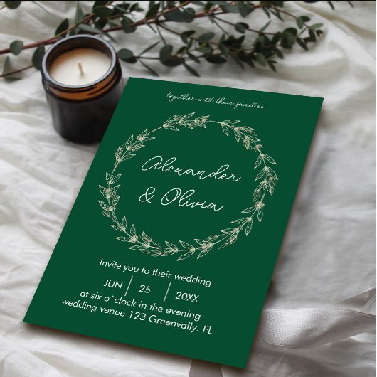 Elegante Grüne Einladung Hochzeit | Script-Schrift
