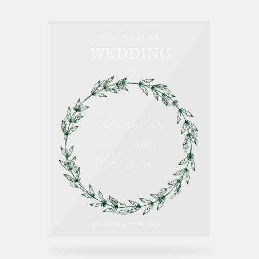 Elegante Grüne Einladung Hochzeit | Script-Schrift Acrylschild (Vorderseite)