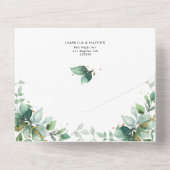 Elegante Grüne Emerald Gold Hochzeitsdetails UAWG All In One Einladung (Rückseite)