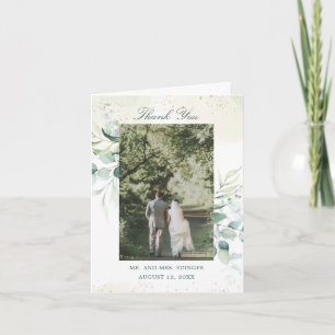 Elegante Grüne Eukalyptus-Foto-Hochzeit Dankeskarte