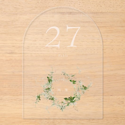 Elegante grüne Eukalyptus Wreath Arch Tischnummer (Vorderseite)