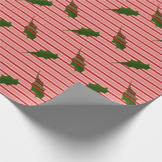 Elegante grüne Falling-Blätter auf roten Candy Str Geschenkpapier (Ecke)