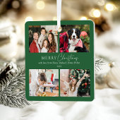 Elegante grüne Familie 4 FotoCollage Weihnachten Ornament Aus Metall
