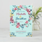 Elegante grüne farbenfrohe Hochzeit mit Blumen Einladung (Stehend Vorderseite)