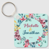 Elegante grüne farbenfrohe Hochzeit mit Blumen Schlüsselanhänger (Vorderseite)