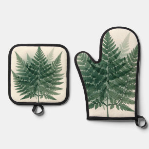 Elegante grüne Farnwedel Botanisch Ofenhandschuh & Topflappen-Set