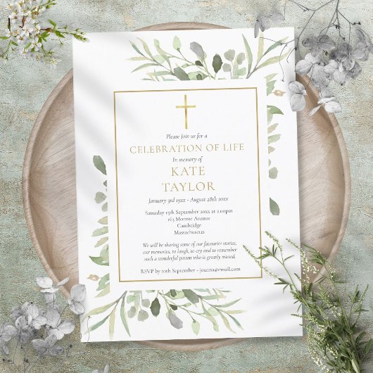 Elegante Grüne Feier zur Beerdigung des Lebens Einladung
