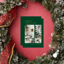 Elegante grüne Festtags-Fotocollage Weihnachtskart