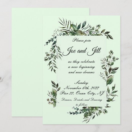 Elegante Grüne Flat Wedding Einladung (Vorne/Hinten)