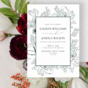 Elegante grüne florale Hochzeit im Art-Dekor-Stil Einladung