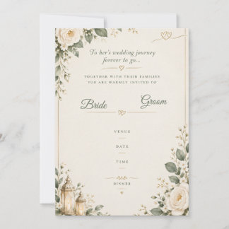 Elegante Grüne Florale Hochzeitseinladung Karte