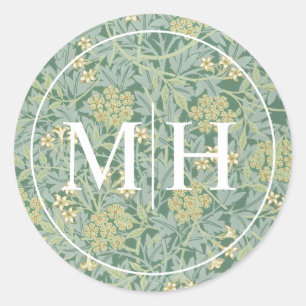 Elegante grüne florale Monogramm-Hochzeit Runder Aufkleber
