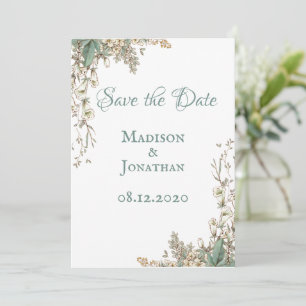 Elegante Grüne Florale Schrift Hochzeit Save The Date