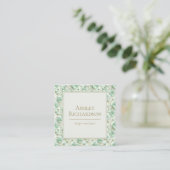 Elegante grüne florale Visitenkarte (Stehend Vorderseite)