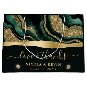 Elegante Grüne Foil and Gold Glitzer Agate Wedding Große Geschenktüte
