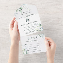 Elegante grüne Foliage Ampersand Hochzeit All In One Einladung