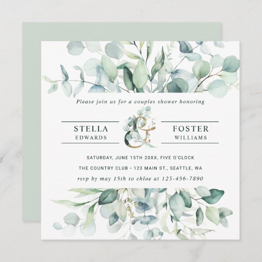 Elegante grüne Foliage Ampersand Paare Dusche Einladung (Vorne/Hinten)