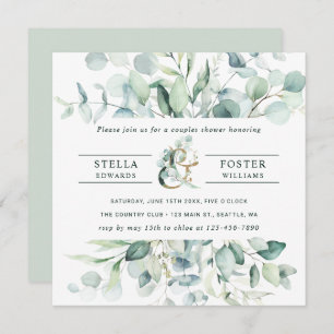 Elegante grüne Foliage Ampersand Paare Dusche Einladung