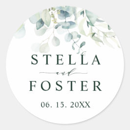 Elegante grüne Foliage Hochzeit Runder Aufkleber