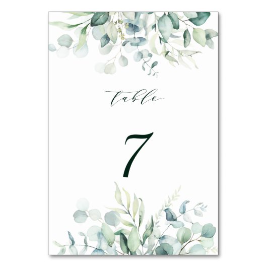 Elegante grüne Foliage Hochzeit Tischnummer (Vorderseite)