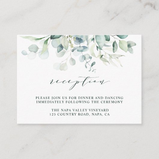 Elegante grüne Foliage Hochzeitsszenierung Begleitkarte (Vorderseite)