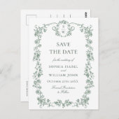 Elegante grüne französische Hochzeit retten das Da Postkarte (Vorne/Hinten)