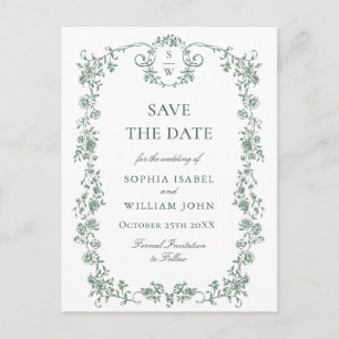 Elegante grüne französische Hochzeit retten das Da Postkarte