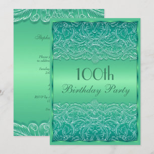 Elegante grüne französische Spitze 100. Geburtstag Einladung