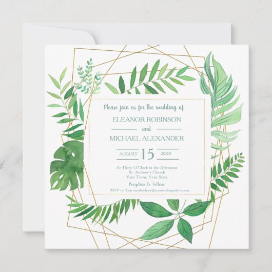 Elegante Grüne Frühlings- oder Sommergarten Hochze Einladung (Vorderseite)