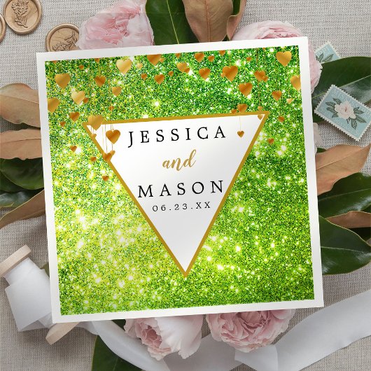 Elegante Grüne Funkelnd Hochzeit Serviette